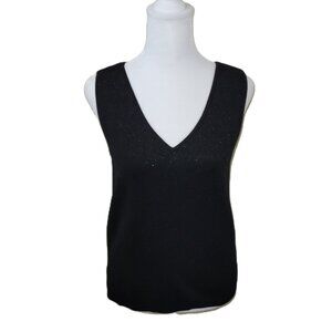 NWT Talbots Shimmer V-Neck Sweater Vest Black Lightweight W/Sparkle Women's SZ S